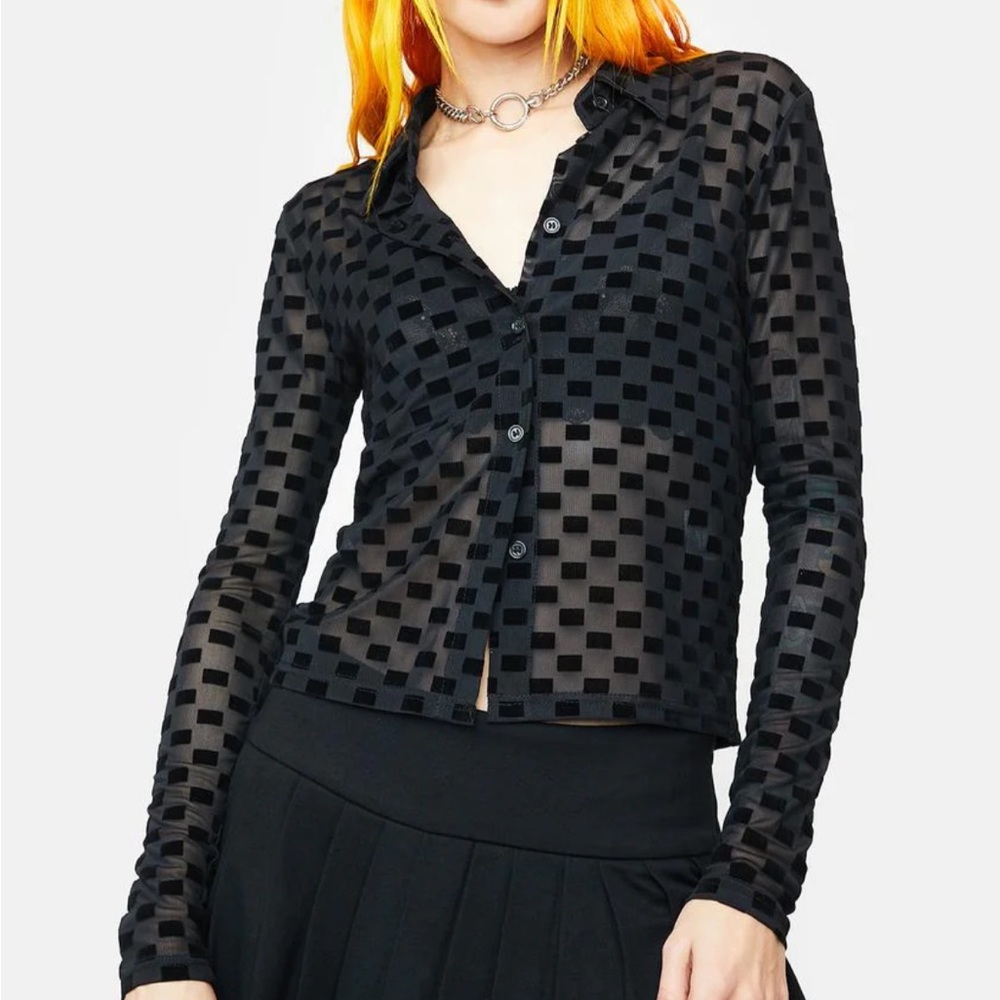 Edikted Black Checkered Blouse
